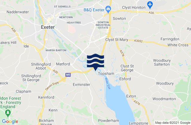 Exeter, United Kingdom tide times map