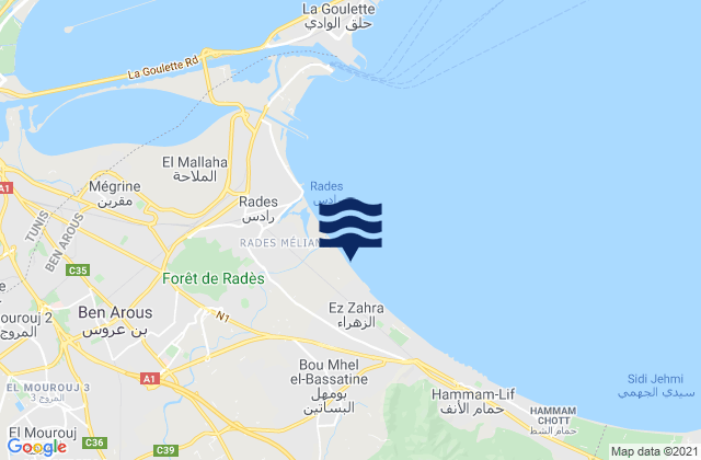 Ezzahra, Tunisia tide times map