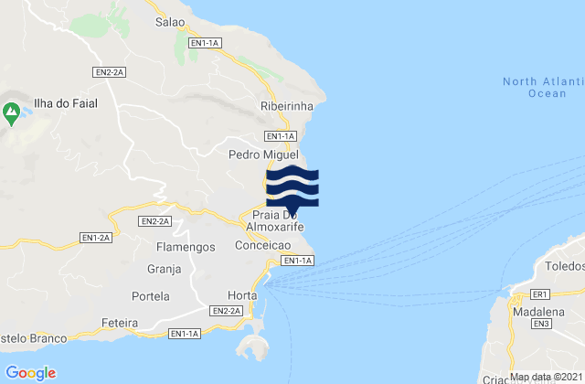 Faial - Praia do Almoxarife, Portugal tide times map