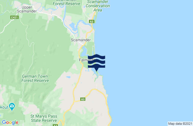 Falmouth, Australia tide times map