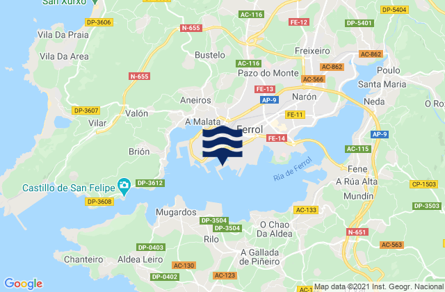 Ferrol, Spain tide times map