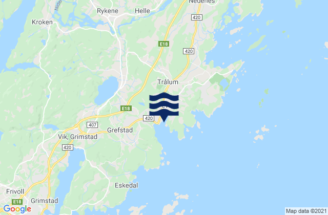 Fevik, Norway tide times map