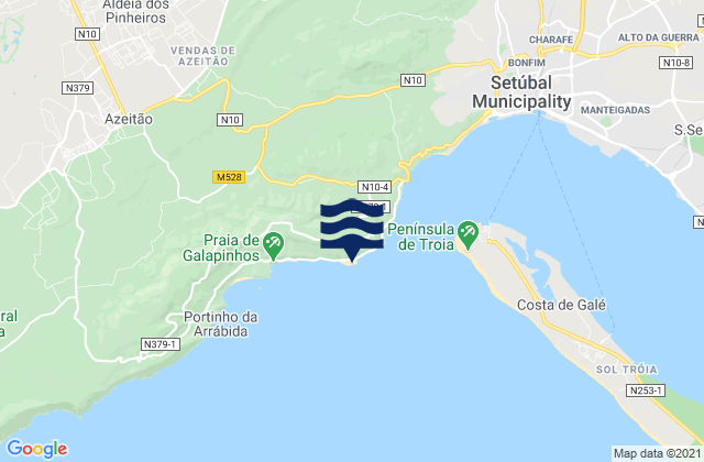 Figueirinha Beach, Portugal tide times map