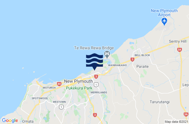 Fitzroy Beach, New Zealand tide times map