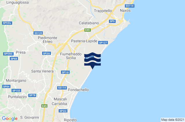 Fiumefreddo di Sicilia, Italy tide times map