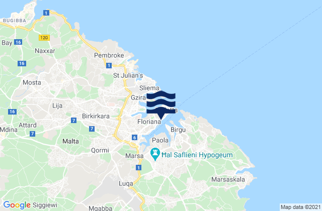 Floriana, Malta tide times map