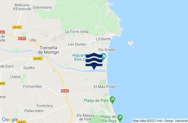 Fontanilles, Spain tide times map