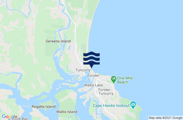 Forster Beach, Australia tide times map
