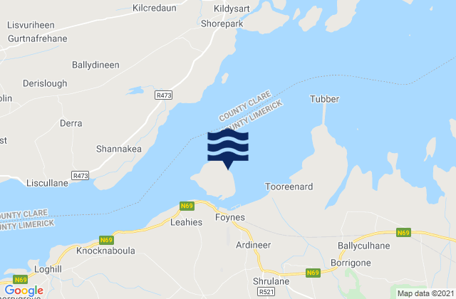Foynes Island, Ireland tide times map