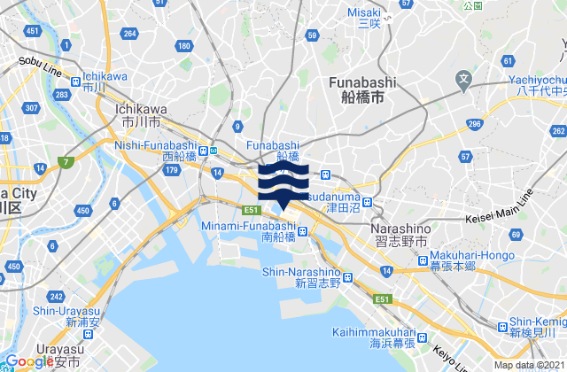 Funabashi-shi, Japan tide times map