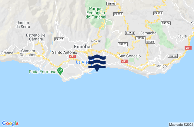 Funchal, Portugal tide times map