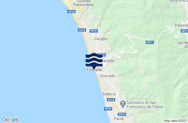 Fuscaldo, Italy tide times map