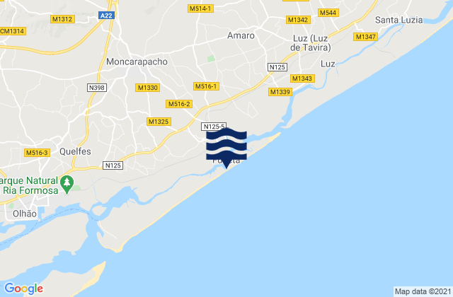 Fuzeta beach (island), Portugal tide times map