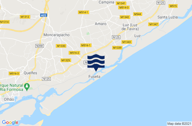 Fuzeta beach (land based), Portugal tide times map