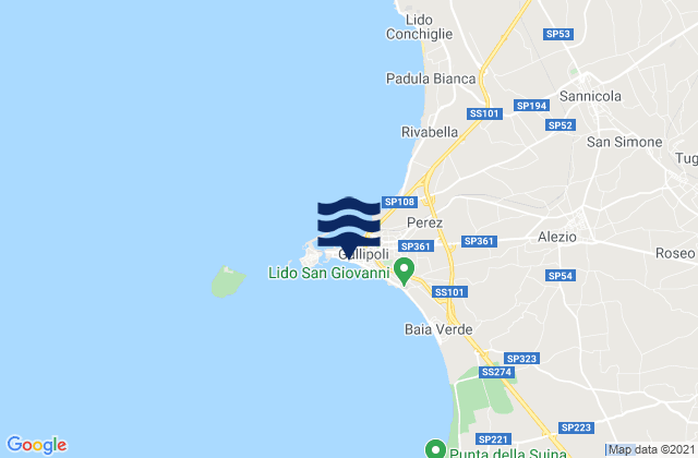 Gallipoli, Italy tide times map