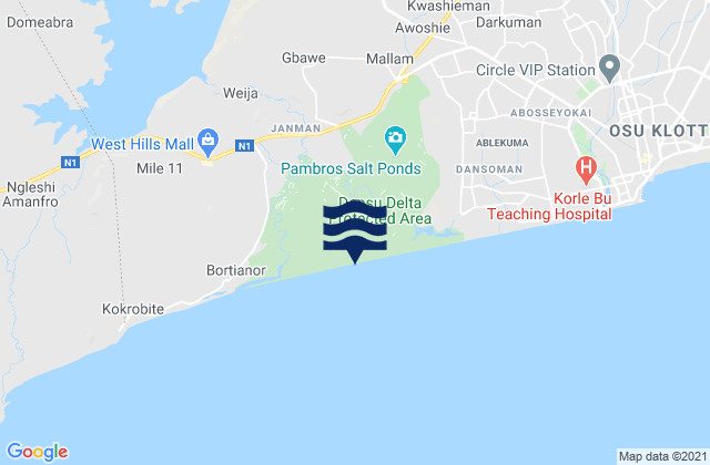 Gbawe, Ghana tide times map