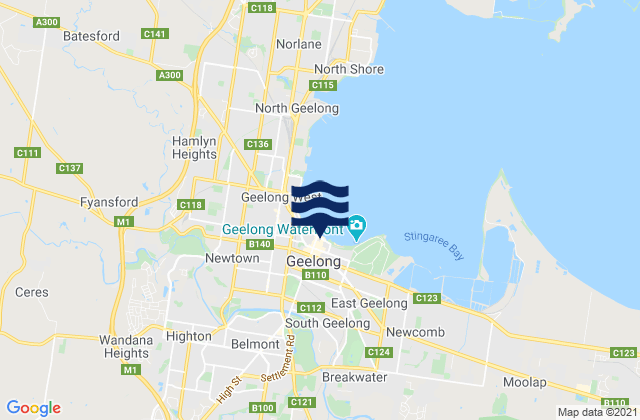 Geelong, Australia tide times map