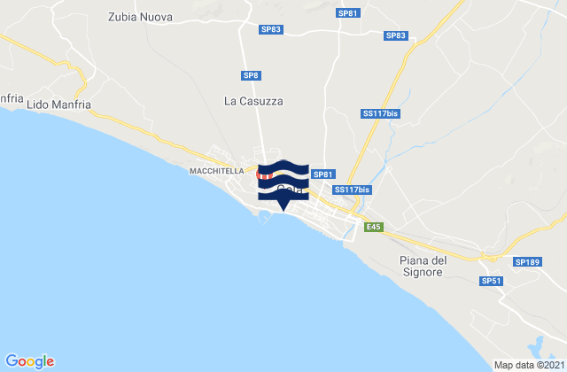 Gela, Italy tide times map