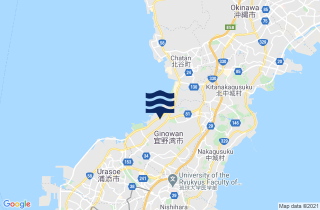 Ginowan, Japan tide times map