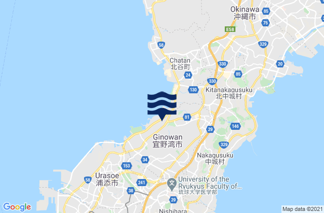 Ginowan Shi, Japan tide times map