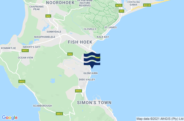 Glencairn Beach, South Africa tide times map
