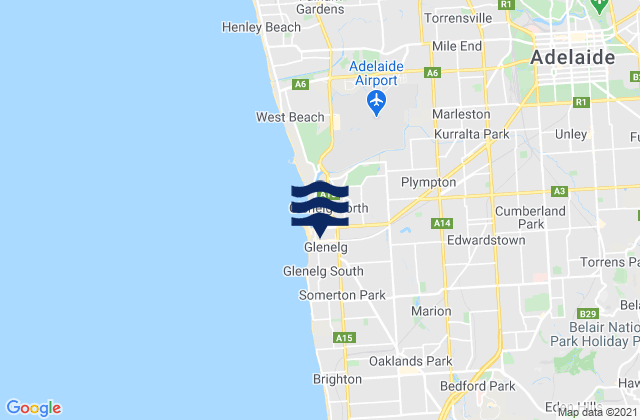 Glenelg East, Australia tide times map