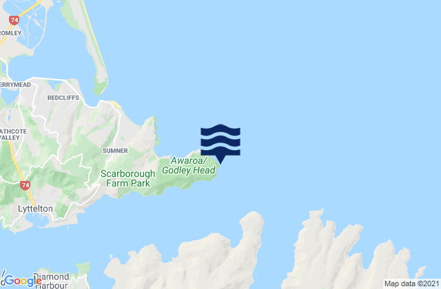 Godley Head, New Zealand tide times map
