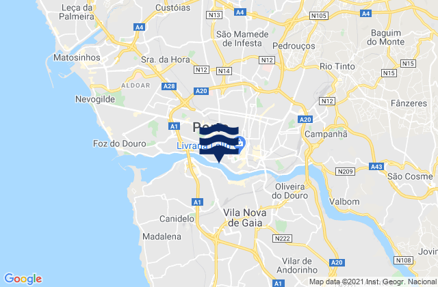 Gondomar, Portugal tide times map