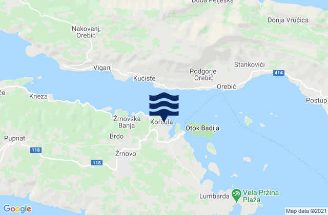 Grad Korcula, Croatia tide times map