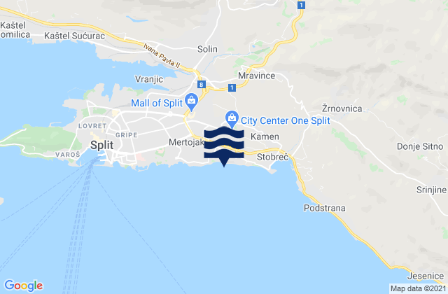 Grad Split, Croatia tide times map