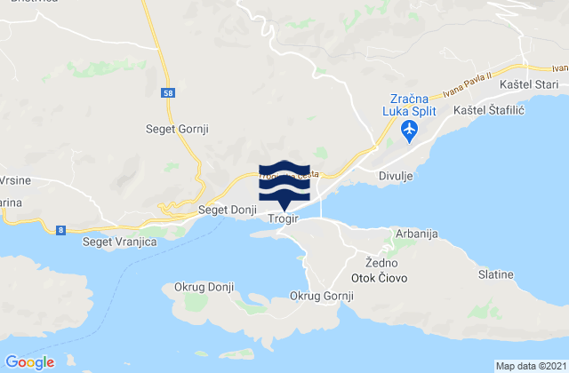 Grad Trogir, Croatia tide times map