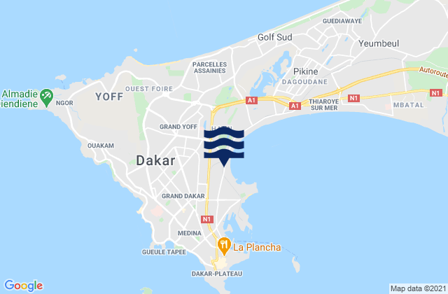 Grand Dakar, Senegal tide times map