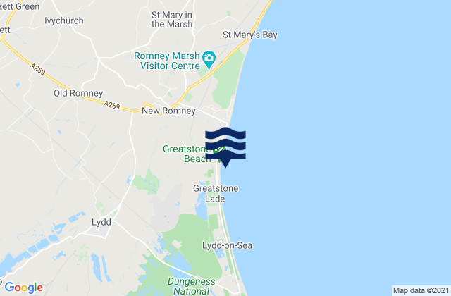 Greatstone Beach, United Kingdom tide times map