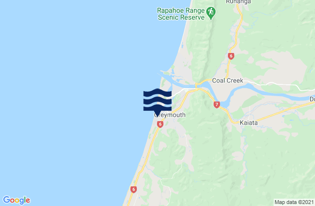 Greymouth, New Zealand tide times map