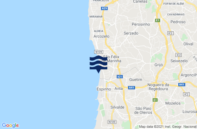 Grijo, Portugal tide times map