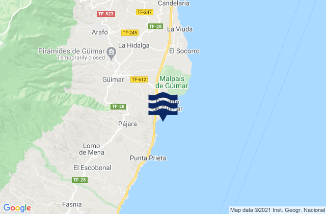 Guimar, Spain tide times map