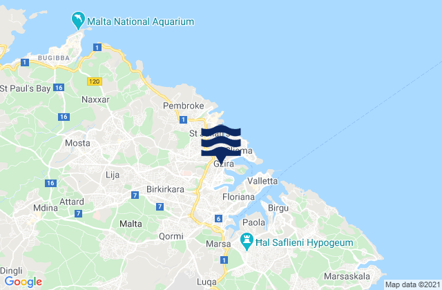 Gzira, Malta tide times map