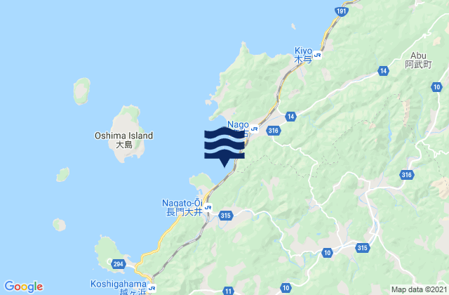 Hagi Shi, Japan tide times map