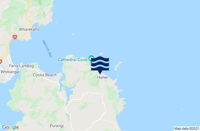 Hahei Beach, New Zealand tide times map