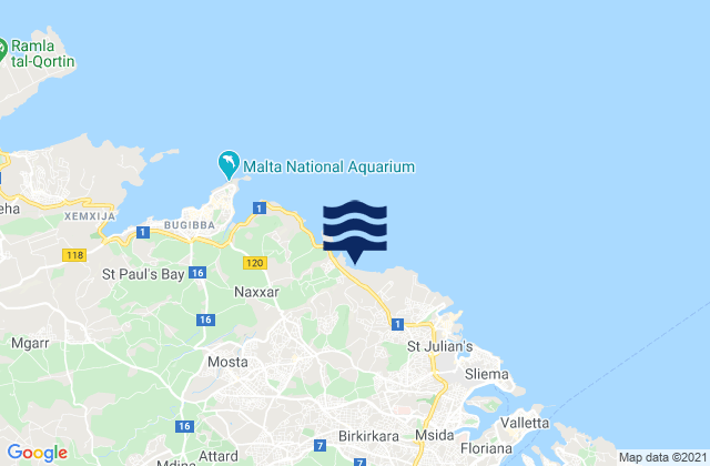 Hal Gharghur, Malta tide times map