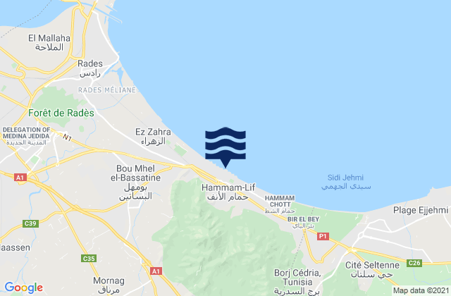 Hammam-Lif, Tunisia tide times map