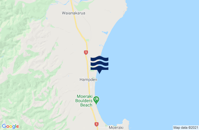 Hampden Beach, New Zealand tide times map