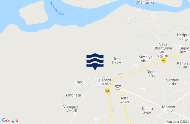 Hansot, India tide times map