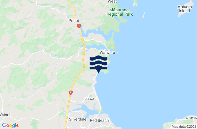 Hatfields Beach, New Zealand tide times map