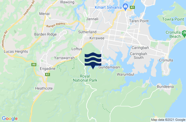 Heathcote, Australia tide times map