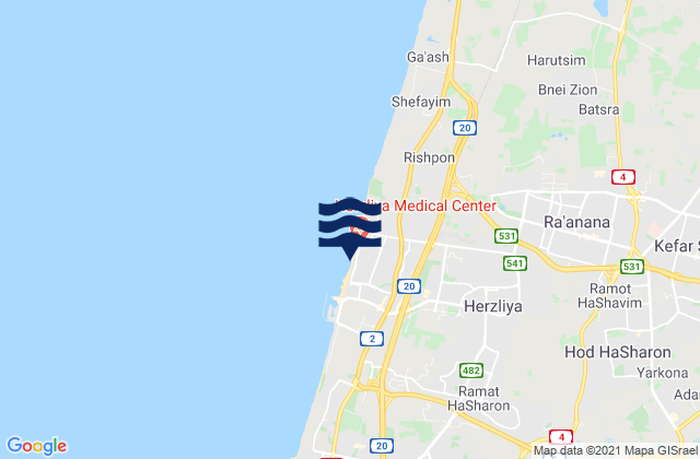 Herzliya Pituah, Israel tide times map