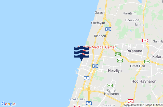 Herzliya, Israel tide times map