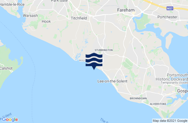 Hill Head Beach, United Kingdom tide times map