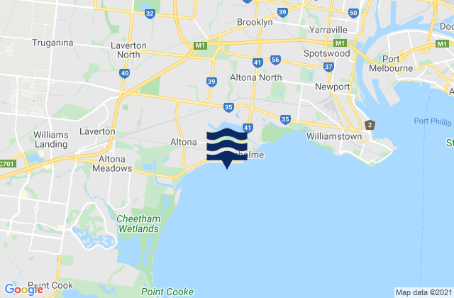 Hobsons Bay, Australia tide times map