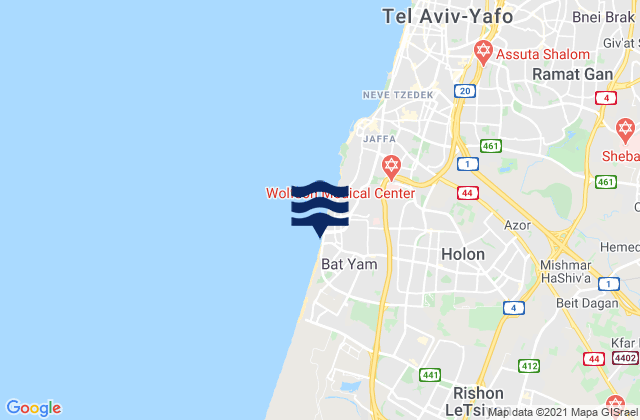 Holon, Israel tide times map